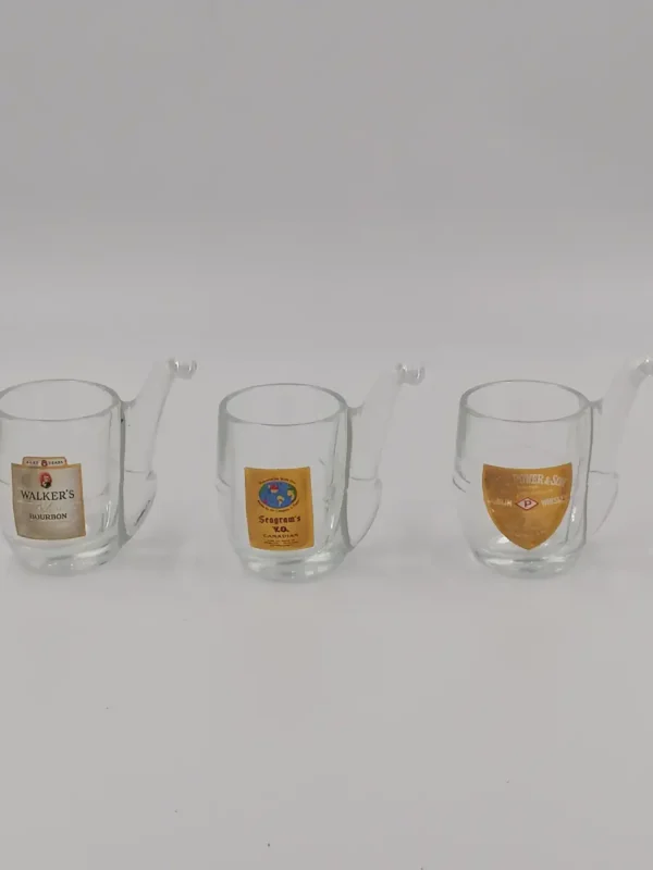 lot de 6 shooters en verre en forme de pipe avec une marque de whisky différente sur chaque verre