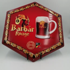 plaque publicitaire métal marque bière barbar rouge