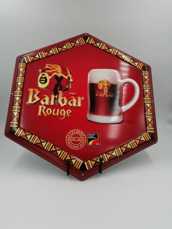 plaque publicitaire métal marque bière barbar rouge